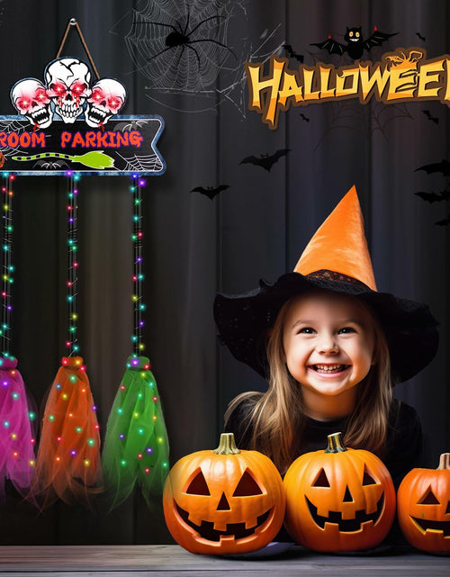Load image into Gallery viewer, Tiaxidex Lighted Halloween Witch Broom Parking Sign Porch Door Decor
