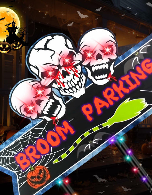Load image into Gallery viewer, Tiaxidex Lighted Halloween Witch Broom Parking Sign Porch Door Decor
