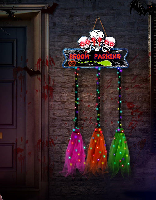 Load image into Gallery viewer, Tiaxidex Lighted Halloween Witch Broom Parking Sign Porch Door Decor
