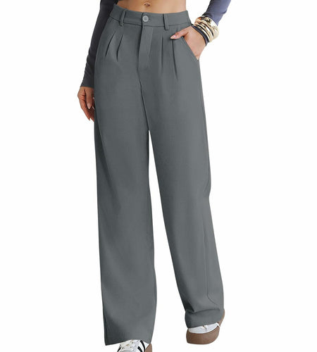 Kistore Womens Wide Leg Pleated Palazzo Work Trousers Blue Gray Size S