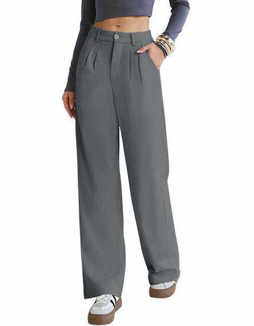 Load image into Gallery viewer, Kistore Womens Wide Leg Pleated Palazzo Work Trousers Blue Gray Size S
