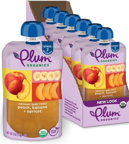 Plum Organics Stage 2 Baby Food Peach Banana Apricot 4oz Pouch Pack of 6