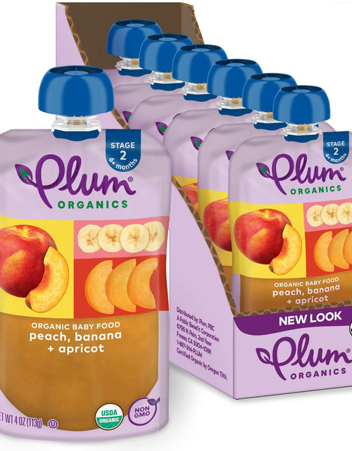 Load image into Gallery viewer, Plum Organics Stage 2 Baby Food Peach Banana Apricot 4oz Pouch Pack of 6
