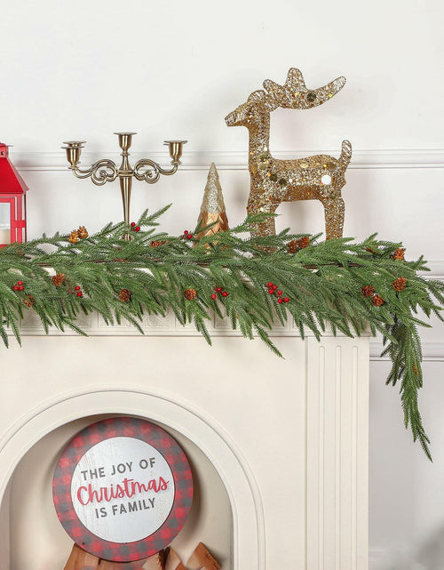 Load image into Gallery viewer, SHareconn 9FT Artificial Norfolk Pine Garland with Pine Cones Red Berries Green
