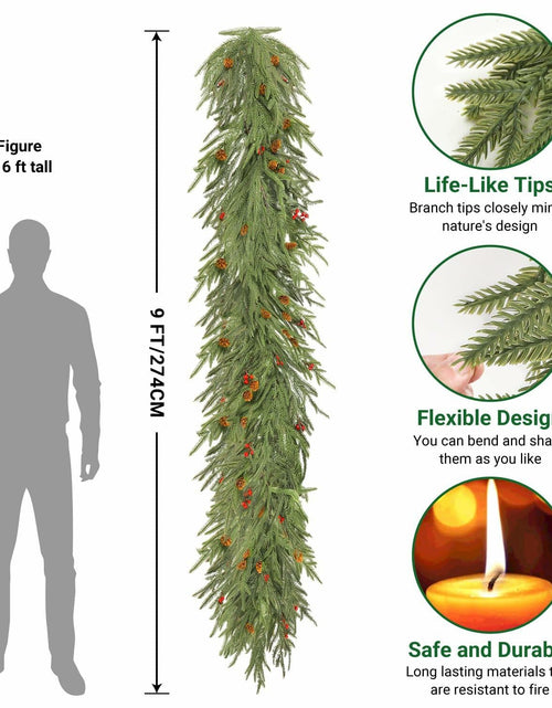 Load image into Gallery viewer, SHareconn 9FT Artificial Norfolk Pine Garland with Pine Cones Red Berries Green
