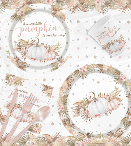 MEHOFOND Boho Fall Pumpkin Baby Shower Decorations 194 Pcs Floral Set