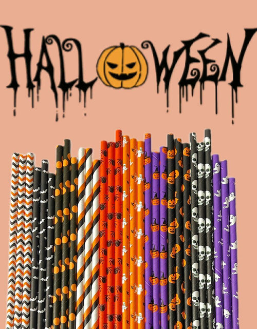 Load image into Gallery viewer, YAOSHENG Halloween Paper Straws 200pcs Biodegradable Mixed Styles Party
