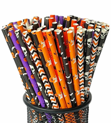 YAOSHENG Halloween Paper Straws 200pcs Biodegradable Mixed Styles Party
