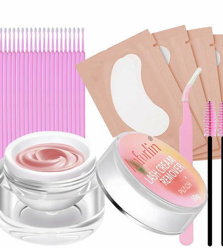 Anforlin Lash Remover Kit 10g Peach Scent with Eye Pads Brushes Tweezers