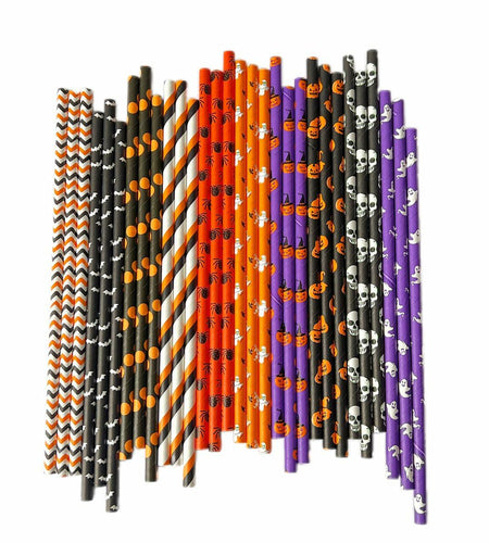YAOSHENG Halloween Paper Straws 200pcs Biodegradable Mixed Styles Party
