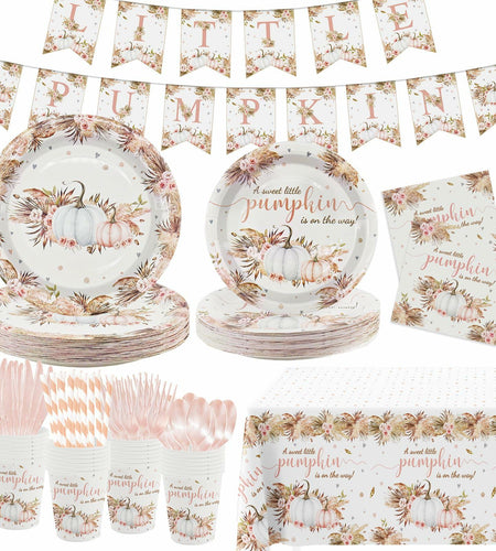 MEHOFOND Boho Fall Pumpkin Baby Shower Decorations 194 Pcs Floral Set