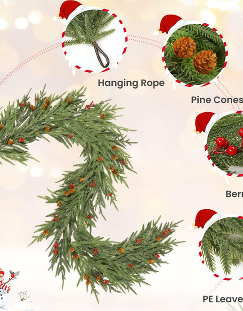 Load image into Gallery viewer, SHareconn 9FT Artificial Norfolk Pine Garland with Pine Cones Red Berries Green
