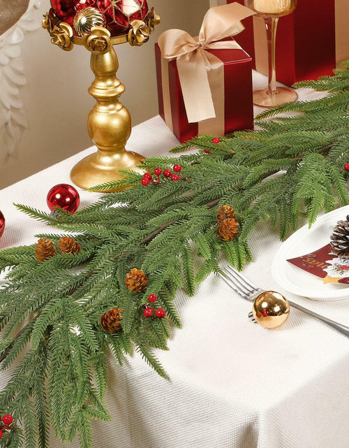Load image into Gallery viewer, SHareconn 9FT Artificial Norfolk Pine Garland with Pine Cones Red Berries Green
