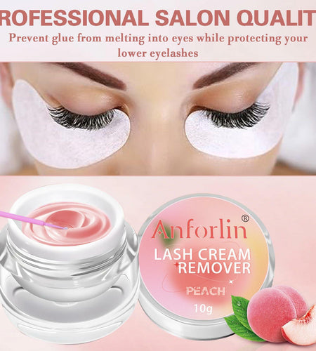 Anforlin Lash Remover Kit 10g Peach Scent with Eye Pads Brushes Tweezers