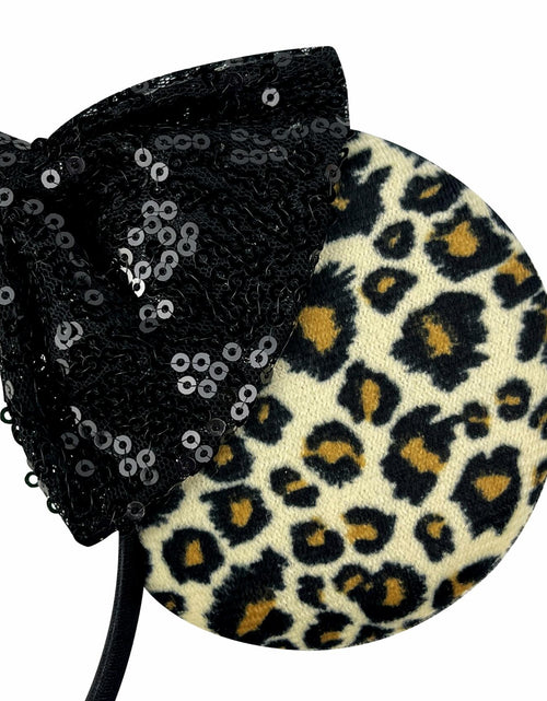 Load image into Gallery viewer, Foeran Sequin Mouse Ears Headband with Bow for Kids Adults Women Black

