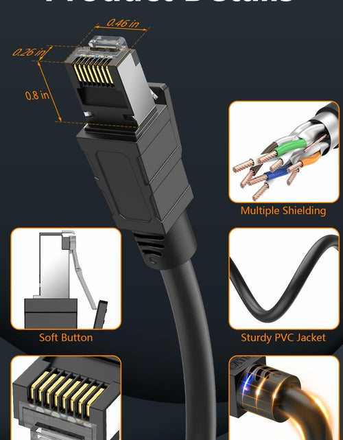 Load image into Gallery viewer, Qiuean Cat 8 Ethernet Cable 1.5ft Black RJ45 Shielded Patch Cord LAN
