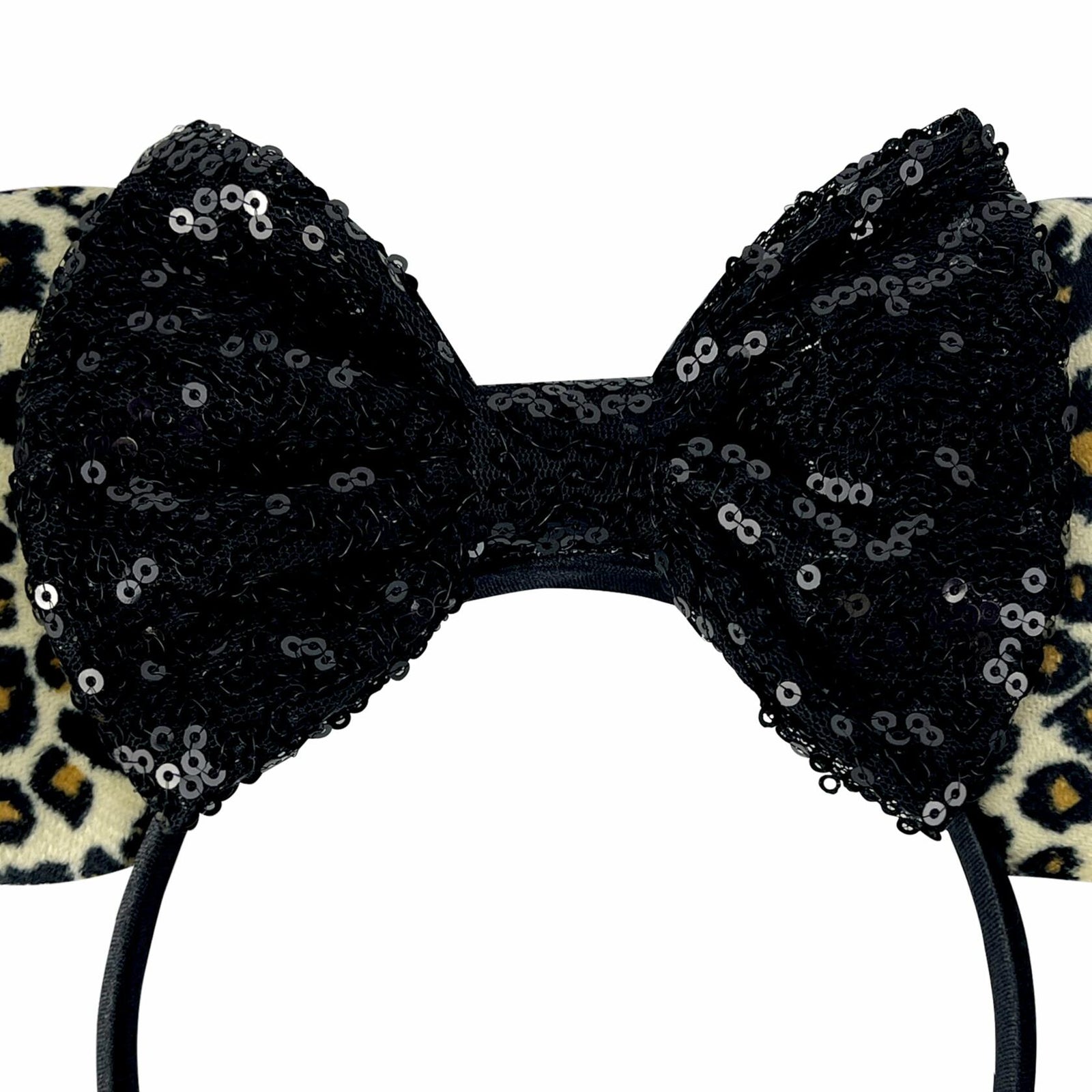 Foeran Sequin Mouse Ears Headband with Bow for Kids Adults Women Black