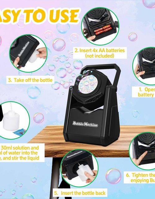 Load image into Gallery viewer, LunaVitalia Bubble Machine Automatic Bubble Blower 90° Adjustable Battery

