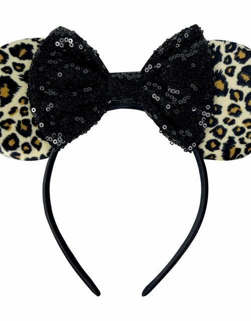 Load image into Gallery viewer, Foeran Sequin Mouse Ears Headband with Bow for Kids Adults Women Black
