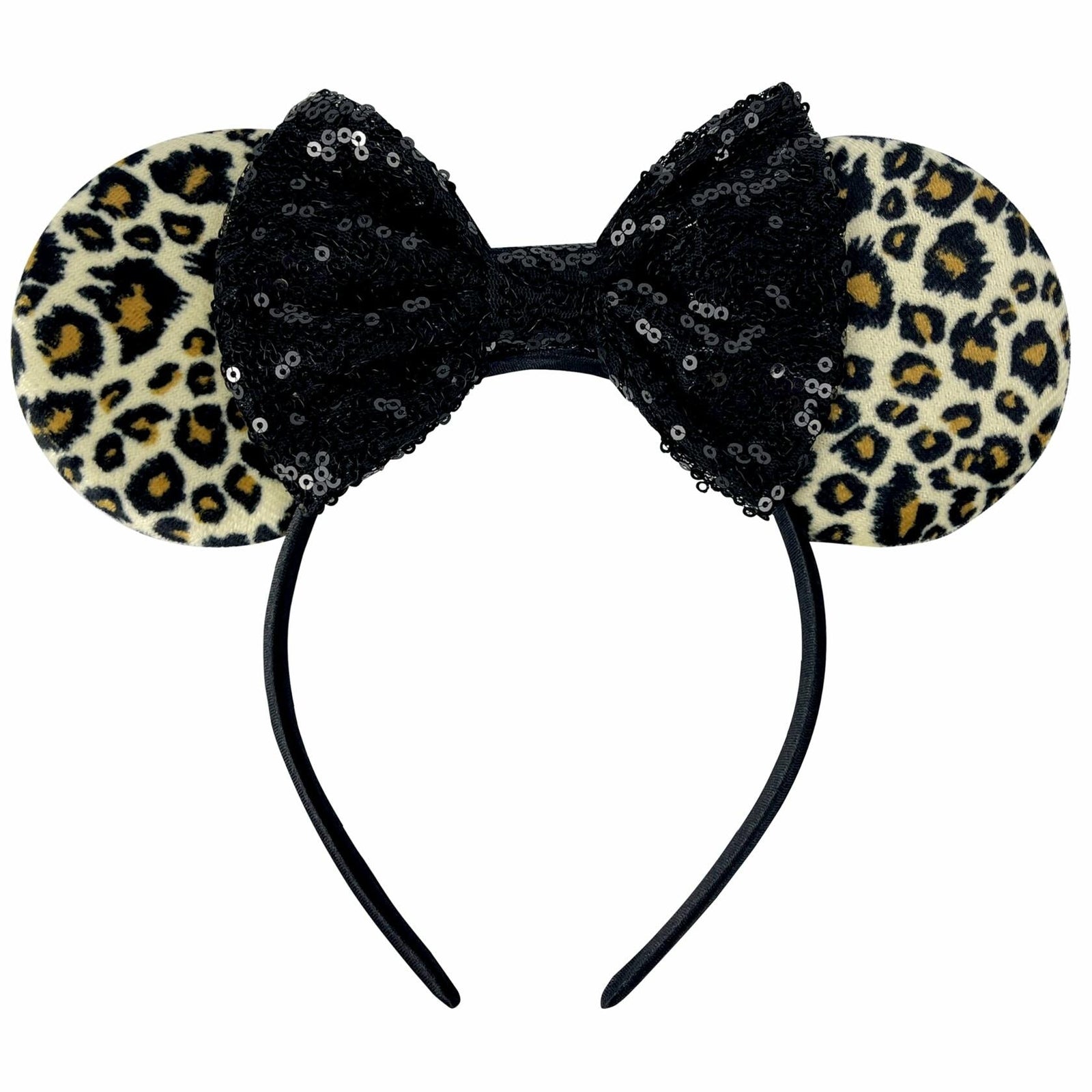 Foeran Sequin Mouse Ears Headband with Bow for Kids Adults Women Black