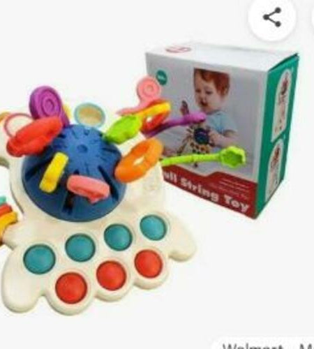 Thremhoo Montessori Silicone Baby Pull String Toy Toddler Red Blue Multi-color