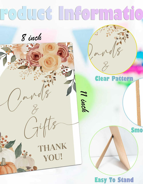 Load image into Gallery viewer, Serach Pumpkin Baby Shower Table Sign Wooden Stand Fall Floral YD16

