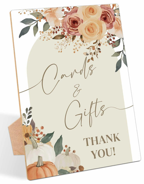 Load image into Gallery viewer, Serach Pumpkin Baby Shower Table Sign Wooden Stand Fall Floral YD16
