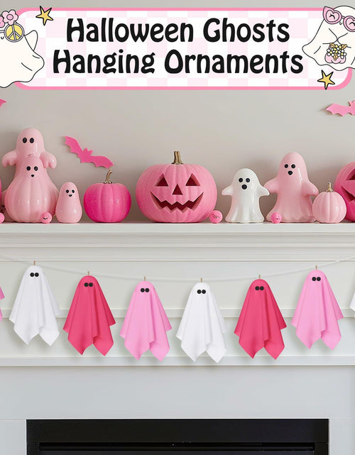 Load image into Gallery viewer, Tegeme 15 Pcs Pink Halloween Ghost Decor 4 Inch Pastel Hanging Ornaments
