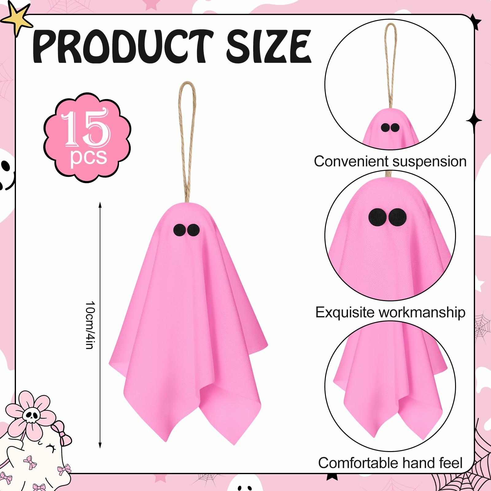 Tegeme 15 Pcs Pink Halloween Ghost Decor 4 Inch Pastel Hanging Ornaments