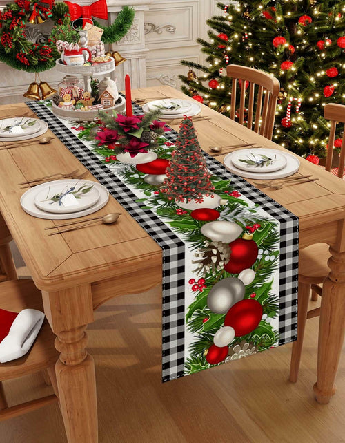 Load image into Gallery viewer, Jiudungs Linen Green Black Buffalo Check Plaid Table Runner 60in
