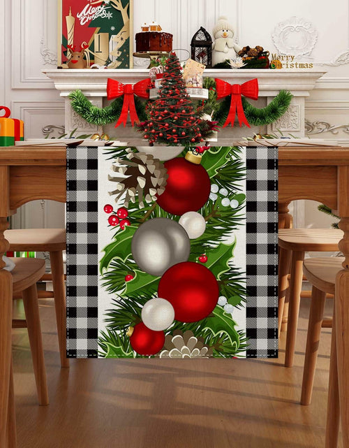 Load image into Gallery viewer, Jiudungs Linen Green Black Buffalo Check Plaid Table Runner 60in
