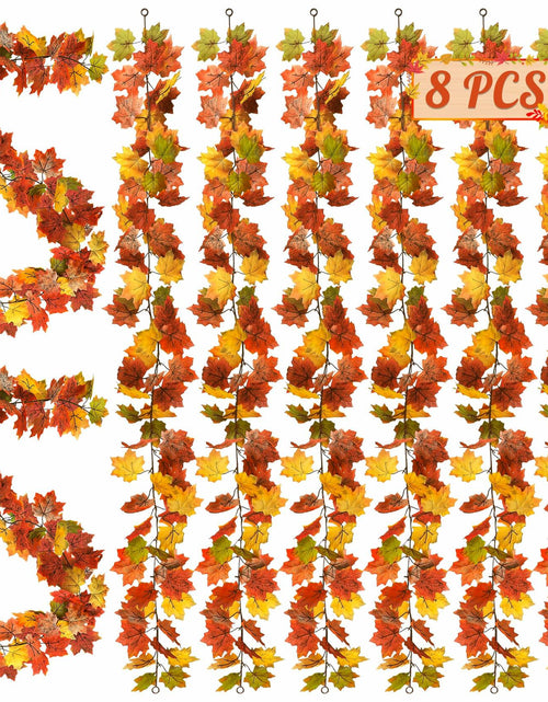 Load image into Gallery viewer, Helimoto Maple Leaf Garland 8 Pack 47.2FT Green Artificial Fall Leaves
