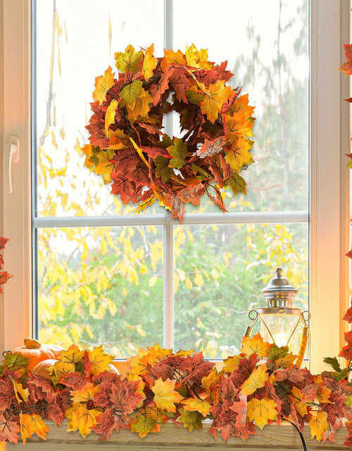 Load image into Gallery viewer, Helimoto Maple Leaf Garland 8 Pack 47.2FT Green Artificial Fall Leaves
