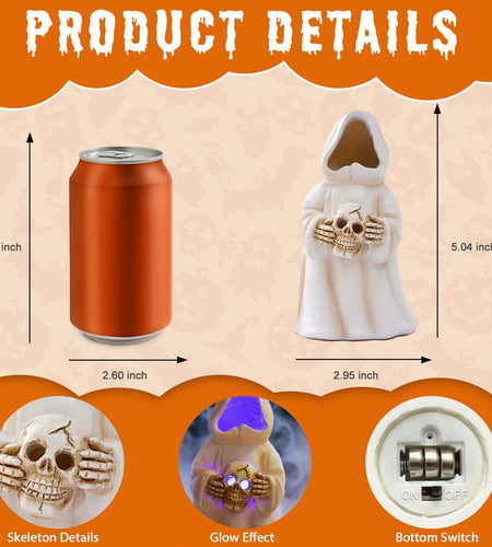 Goodeco LED Ghost Figurine Light-Up Spooky Resin Decoration Off-White
