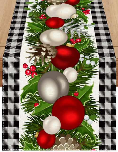 Load image into Gallery viewer, Jiudungs Linen Green Black Buffalo Check Plaid Table Runner 60in
