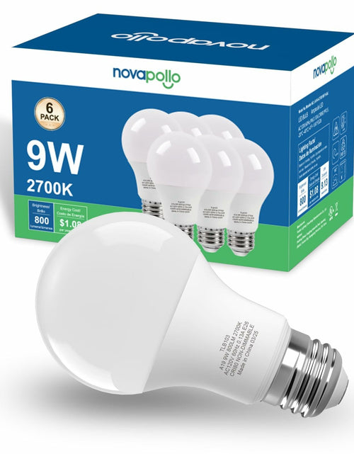 Load image into Gallery viewer, novapollo A19 9W LED Bulb 800 Lumens 2700K Soft White 6 Pack
