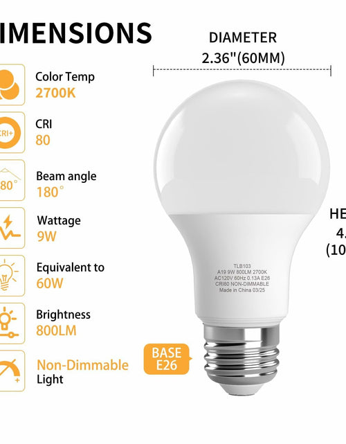 Load image into Gallery viewer, novapollo A19 9W LED Bulb 800 Lumens 2700K Soft White 6 Pack
