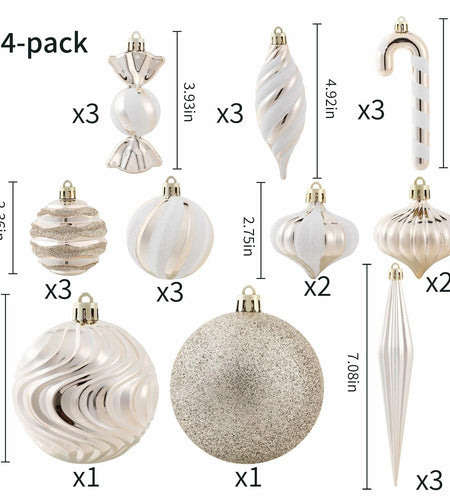 5th LILY Christmas Ball Ornaments Set Shatterproof 24 PCS Champagne Plastic