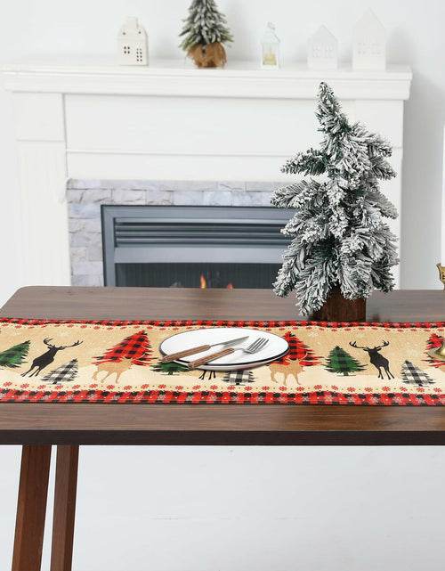 Load image into Gallery viewer, ToRhine Christmas Table Runner Linen Tree &amp; Elk Pattern 72in Tree&amp;elk
