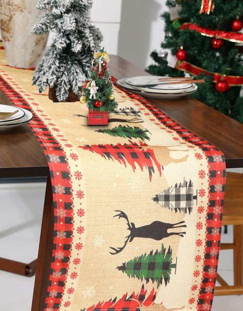 Load image into Gallery viewer, ToRhine Christmas Table Runner Linen Tree &amp; Elk Pattern 72in Tree&amp;elk
