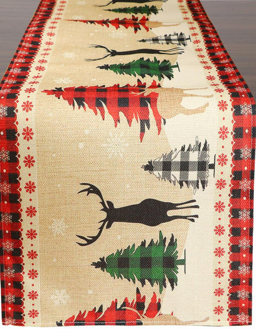 Load image into Gallery viewer, ToRhine Christmas Table Runner Linen Tree &amp; Elk Pattern 72in Tree&amp;elk
