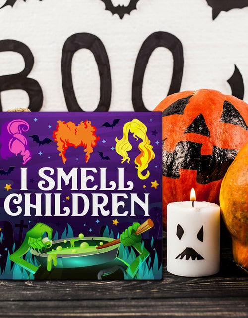 Load image into Gallery viewer, Hijie Halloween Wooden Sign I Smell Children Indoor Decor 5x5 Inches

