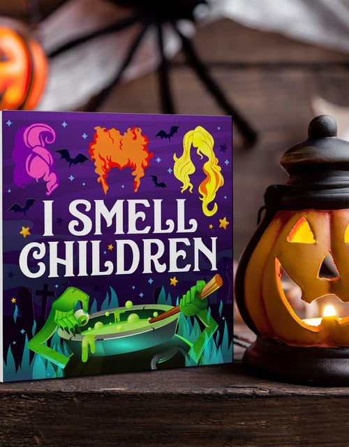 Load image into Gallery viewer, Hijie Halloween Wooden Sign I Smell Children Indoor Decor 5x5 Inches
