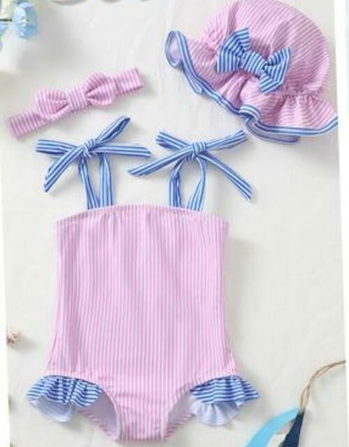 Load image into Gallery viewer, Renotemy Toddler Girl One-Piece Rash Guard Swimsuit Pink Striped Size 18-24M
