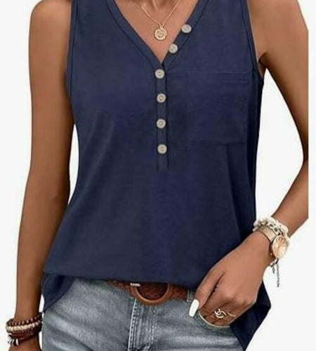 KISSMODA Women's Summer Floral Henley Top Royal Blue Size X-Large