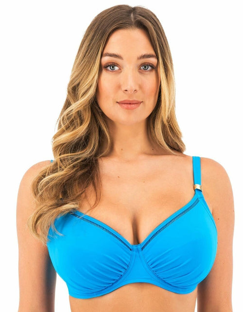 Load image into Gallery viewer, Fantasie East Hampton Underwire Gathered Full Cup Bikini Top Blue Diamond 40D
