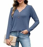 Load image into Gallery viewer, Edelqual Women's Long Sleeve Henley V Neck Sweater Blue Size L
