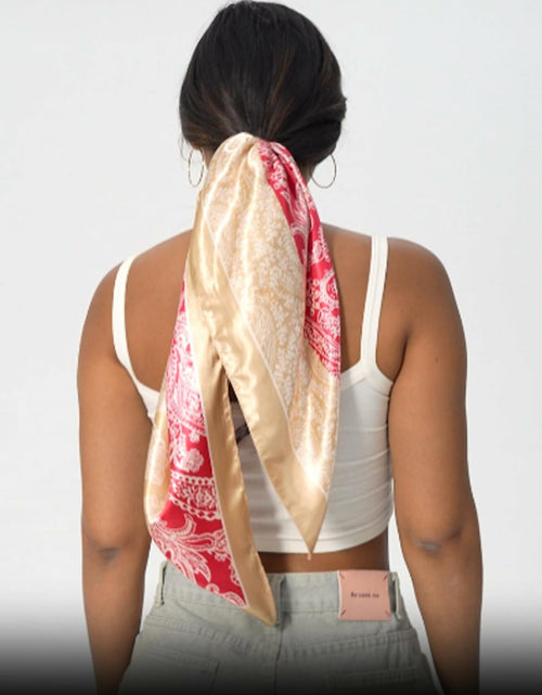Load image into Gallery viewer, VJHX Paisley Satin Head Scarf Large Square 35in Khaki Pink

