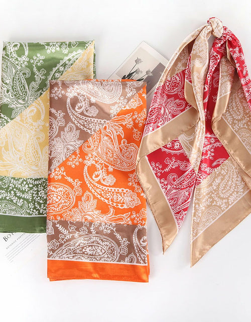 Load image into Gallery viewer, VJHX Paisley Satin Head Scarf Large Square 35in Khaki Pink
