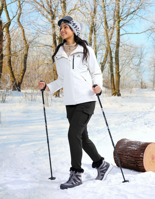 Load image into Gallery viewer, SANTINY Women Fleece Lined Cargo Joggers Waterproof Black Size L
